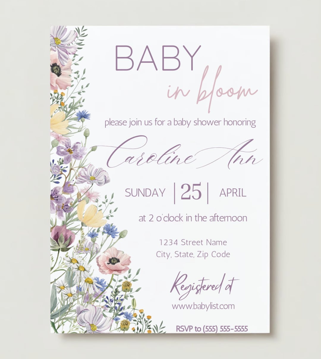 Baby Shower Invitation Template Baby in Bloom Invitation Girl Baby