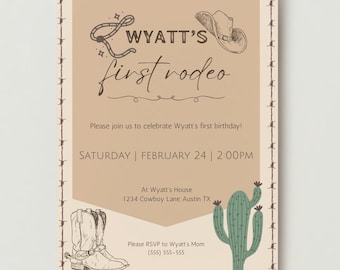 First Rodeo Birthday Invitation Printable - Wild West Birthday - Cowboy Birthday Invitation - Western Birthday Invitation Editable Template