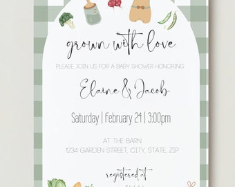 Baby Shower Invitation Template | Farmers Market Baby Shower | Grown with Love Baby Shower | Locally Grown Baby Shower |Printable Invitation