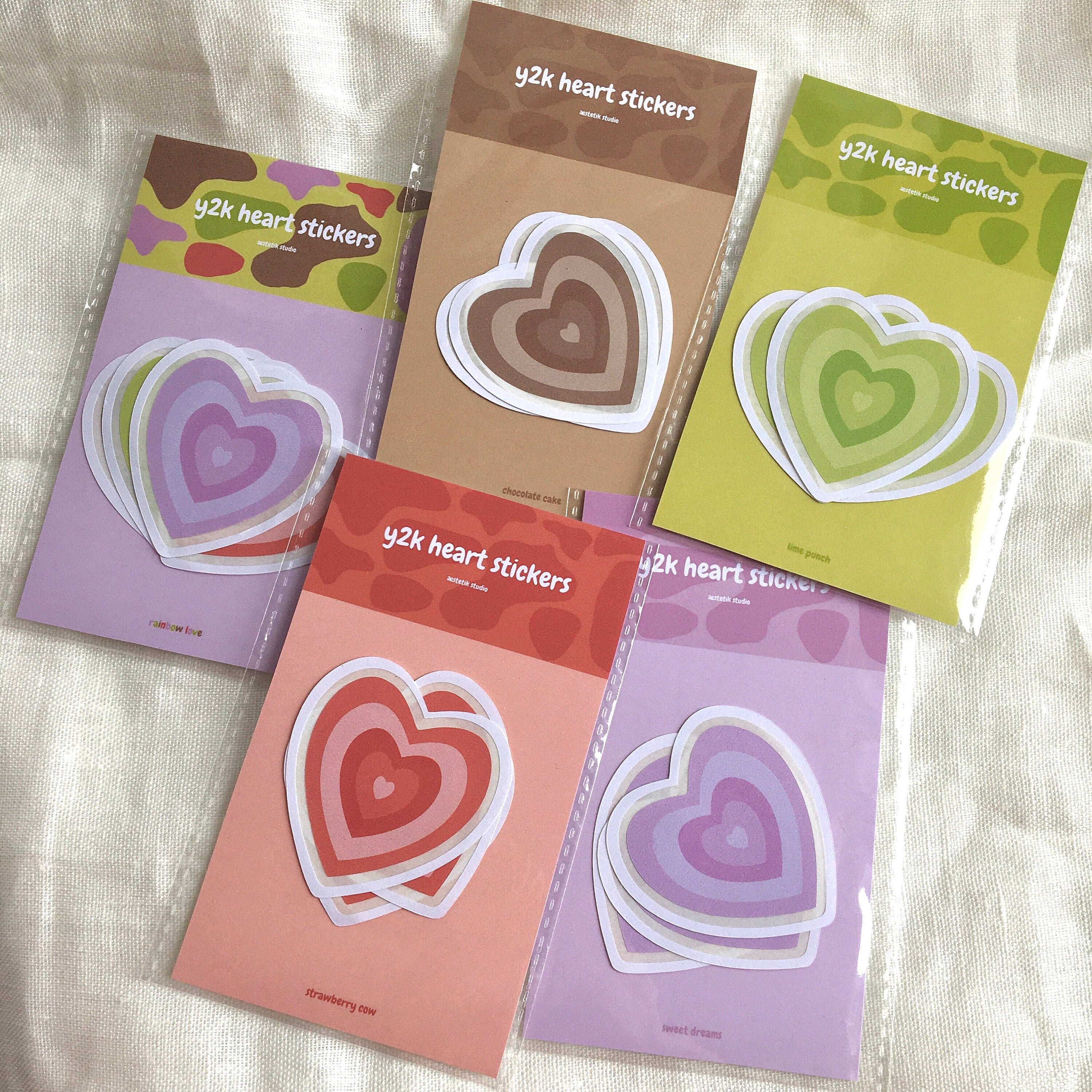 y2k easy peel heart stickers set of 3 y2k heart print etsy