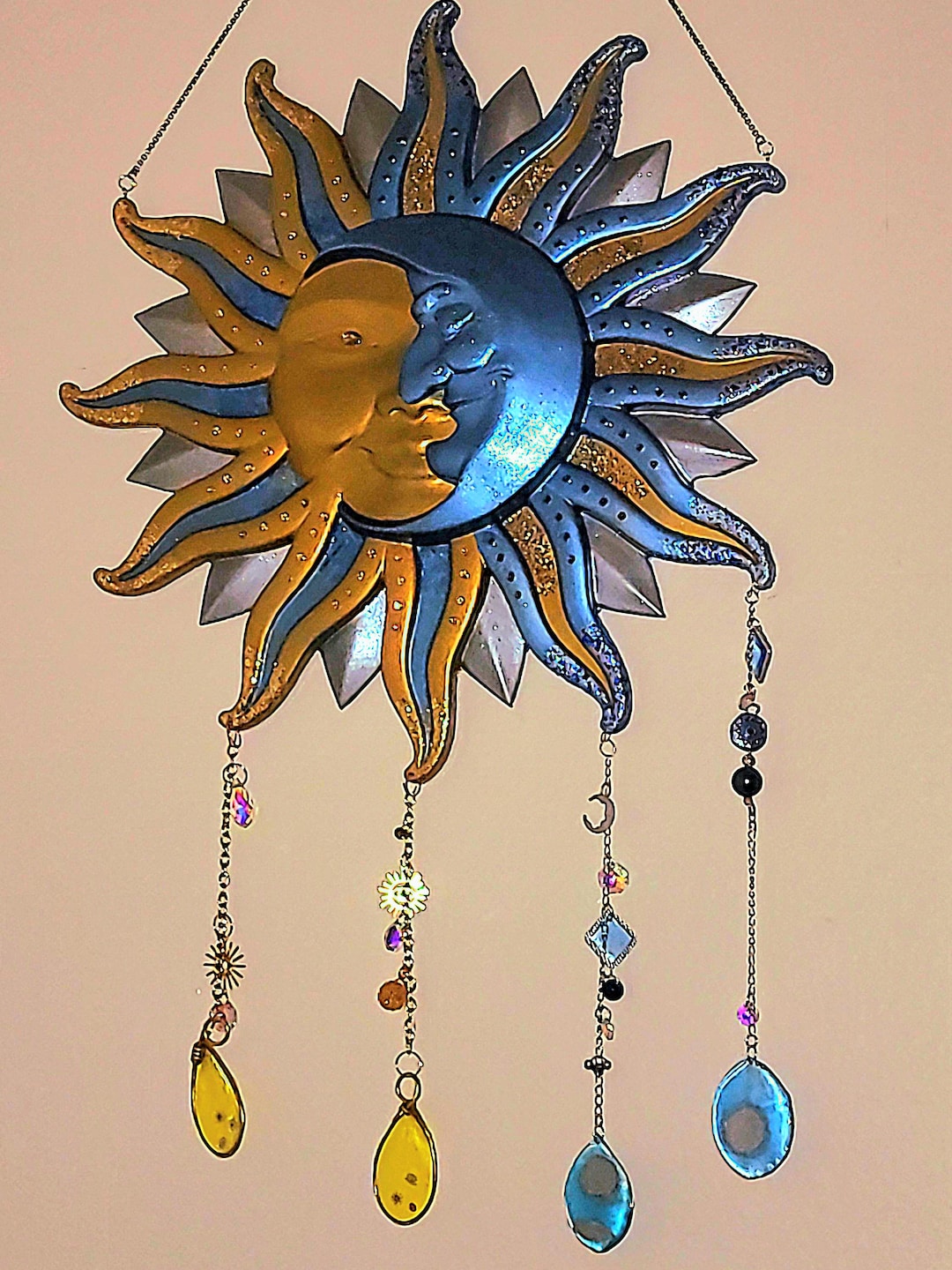 Sun Moon Wall Art, Celestial Resin Wall Art, Chrome Finish, Sun and