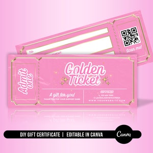 Certificado de regalo DIY, Vale de regalo, Certificado Golden Ticket, Promoción, Belleza, Cabello, Pestañas, Salón, Uñas, Maquillaje, Spa, Boutique