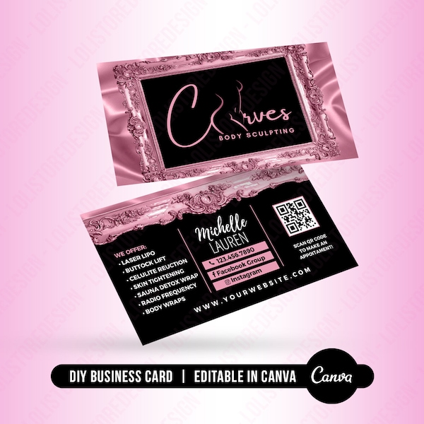 DIY Body Contouring Business Card, Body Sculpting Business Card, Body Contour Business Card, Esthetician Card, Spa Feminine Business Card