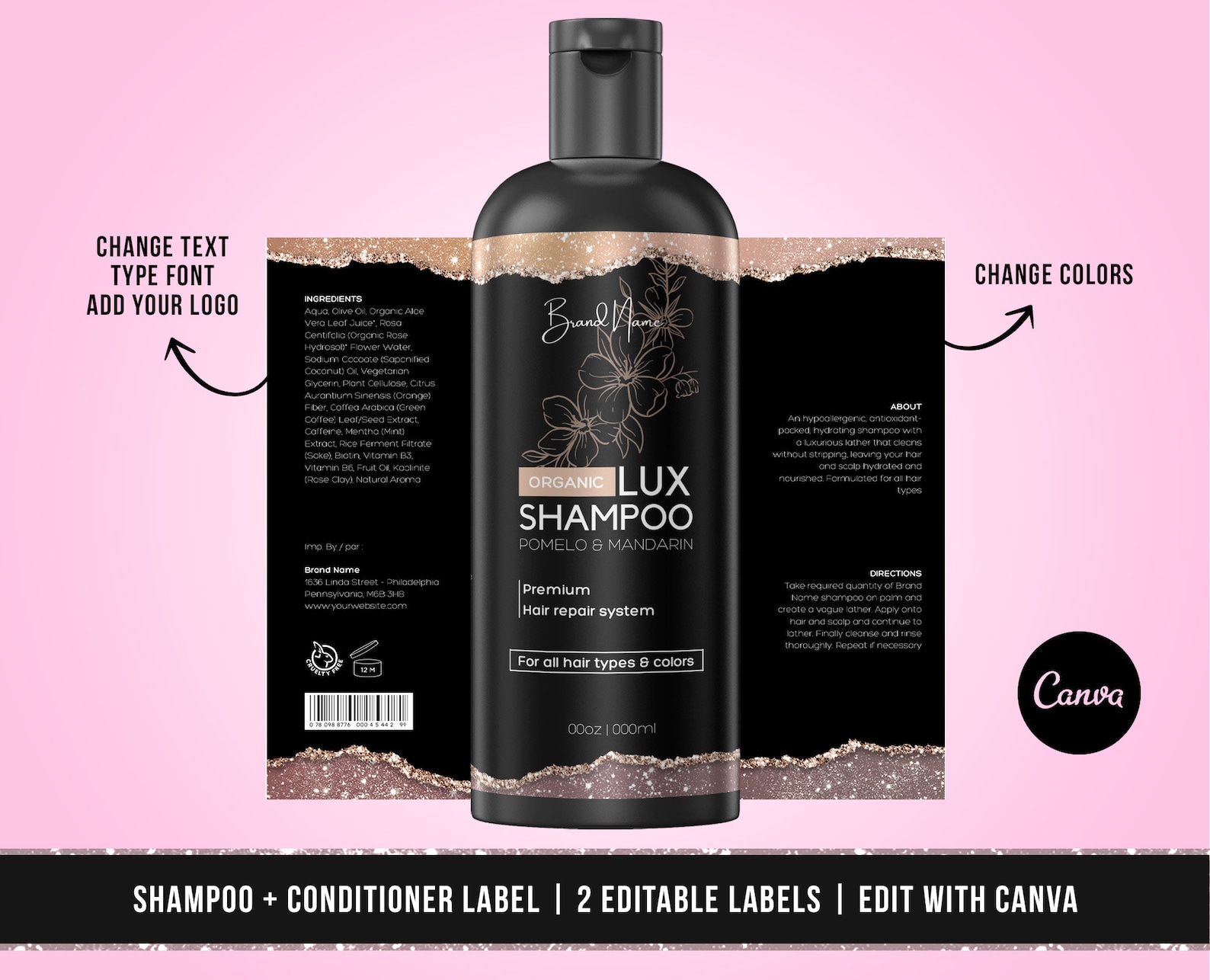 DIY Shampoo and Conditioner Label Template Product Label Etsy UK
