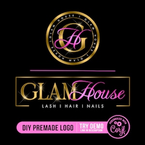 DIY Beauty Logo Set, Beauty Logo Design, Hair Logo, Boutique Logo, Lash Logo, Premade Logo, Feminine Logo, Pink and Gold Beauty Logo