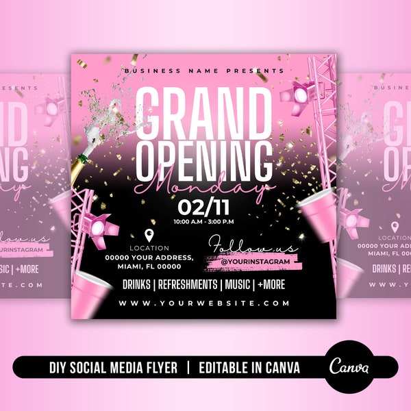 DIY Grand Opening Flyer, Celebration Flyer, Launch Event Party Flyer, Hair Flyer, Lash Flyer, Wig Flyer, Social Media Post