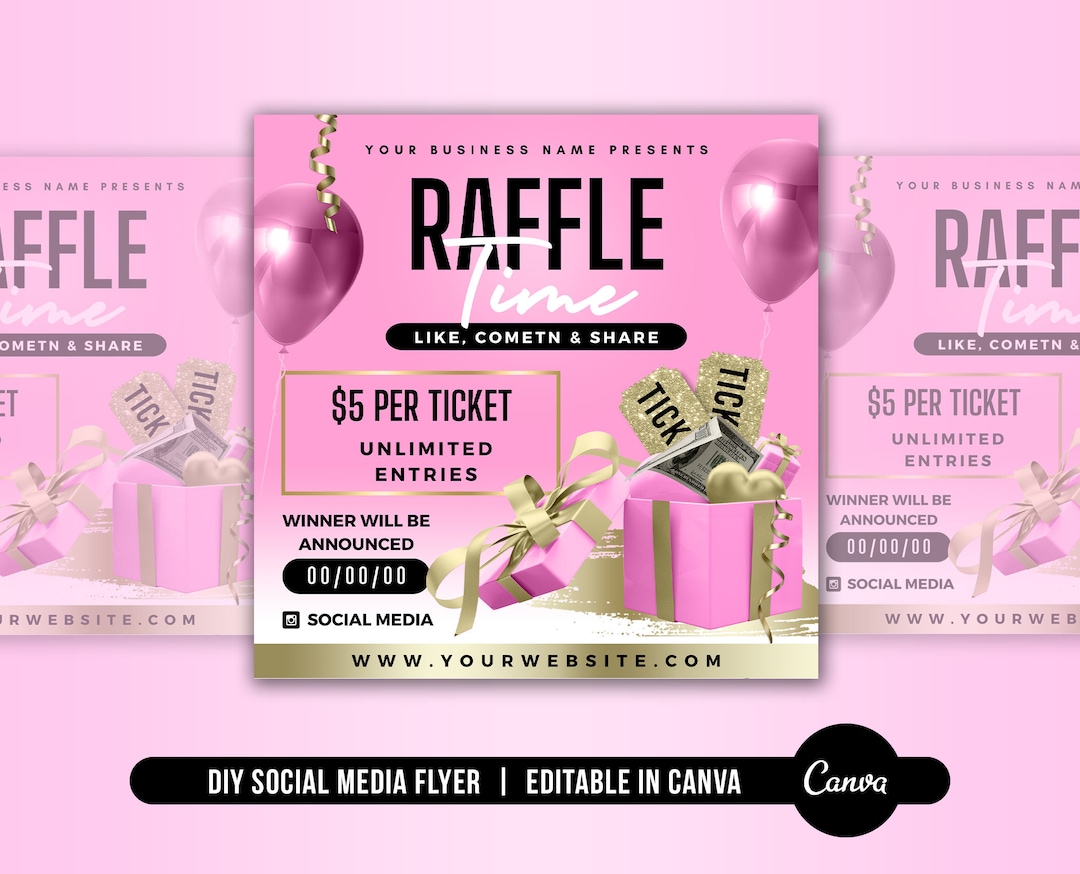 Raffle Giveaway Flyer Template, Canva Template, Giveaway Raffle Social