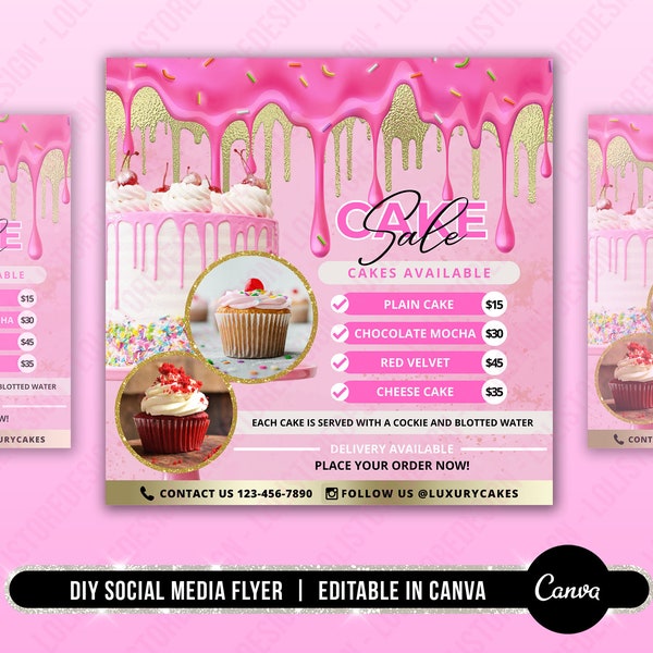 Flyer de vente de gâteaux bricolage, Flyer de desserts de cuisson, Flyer de vente de pâtisseries, Flyer de cupcakes, Flyer de vente de friandises sucrées, Flyer de médias sociaux, Instagram Post
