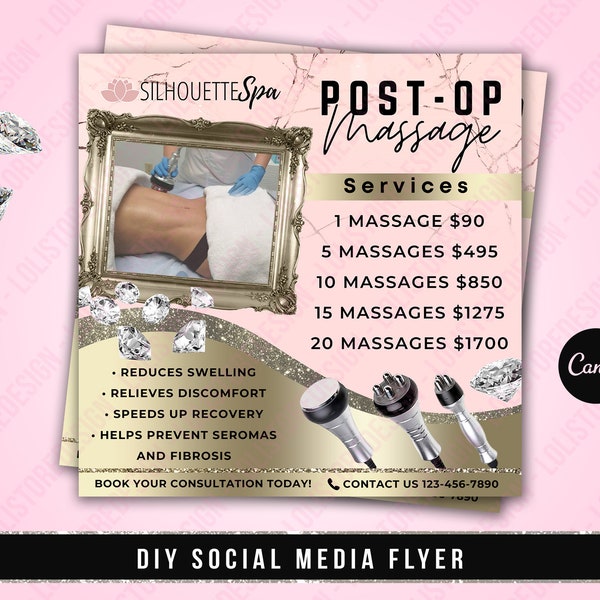 DIY Post Op Massage Services Flyer, Post Op Price List Flyer, Body Contouring Flyer, Spa Flyer, Social Media Flyer