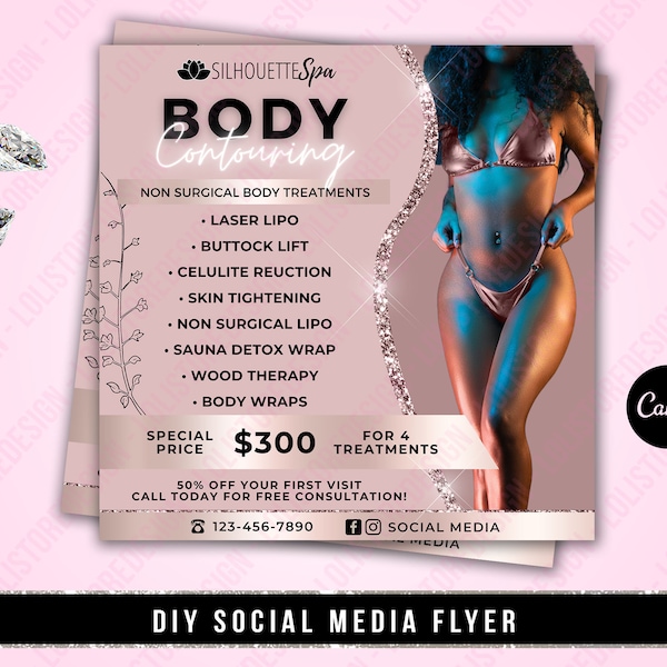 DIY Body Contouring Flyer, Body Contour Flyer, Spa Flyer, Esthetician Flyer, Body Contouring Services, Social Media Flyer