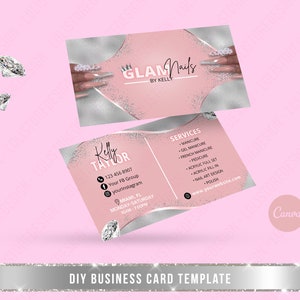DIY Nail Tech Visitenkarte, Nail Services Visitenkarte, Lash Visitenkarte, Vorgefertigte Vorlage, Glam Nails Visitenkarte, Vorgefertigtes Logo
