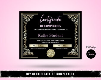 DIY Lash Training Certificate of Completion, Certificate of Course, Body Contouring, Nails Class Certificate, Wig Class Certificate, Editable