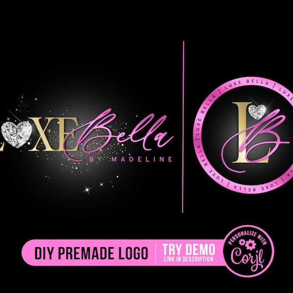 DIY Boutique Logo Set, Beauty Logo Design, Hair Logo, Boutique Logo, Lash Logo, Premade Logo, Feminine Logo, Pink and Gold Beauty Logo