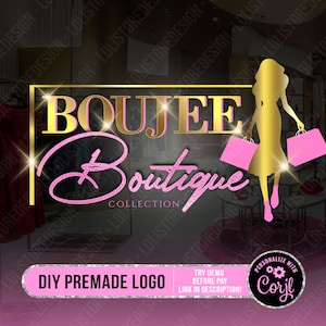 DIY Boutique Logo, Dress Logo, Fashion Logo, Beauty Logo, Clothing Logo, Pink and Gold Boutique Logo