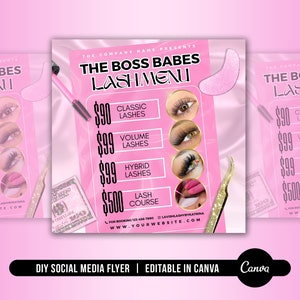 Ulotka z cennikiem DIY Lash Extensions Flash, Ulotka z cenami rzęs, Ulotka z ofertami specjalnymi na rzęsy, Ulotka z techniką rzęs, Ulotka z menu rzęs, Post w mediach społecznościowych