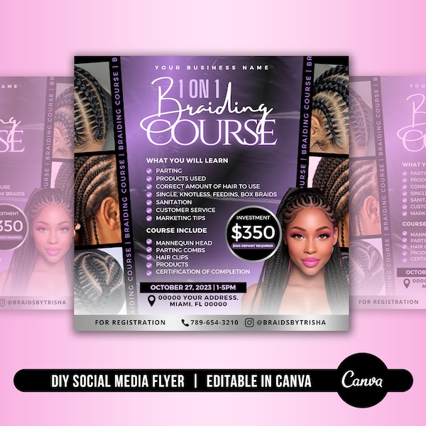 DIY Hair Braid Class Flyer, Braiding Training Flyer, Knotless Class Flyer, Braided Course Flyer, Social Media Post, Premade Flyer