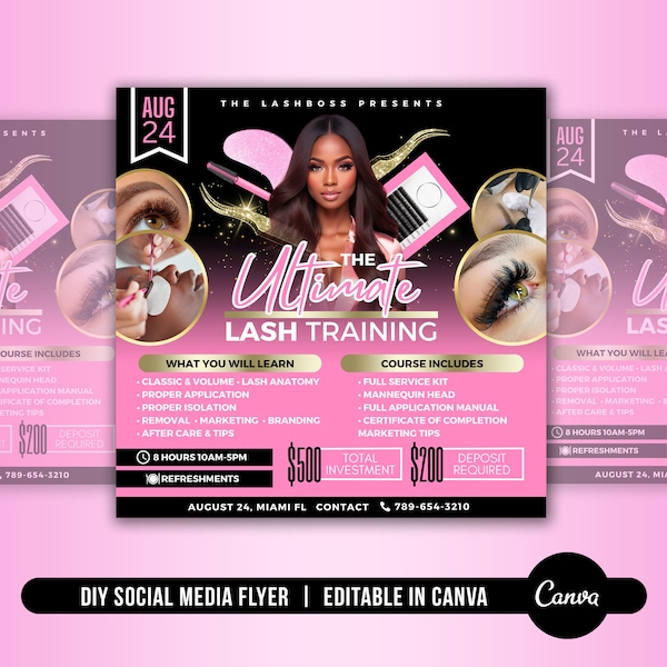 DIY Lash Training Flyer, Ultimate Lash Course flyer , Lash technician Flyer, Premade Flyer, Eyelash Class Flyer , Social Media Flyer