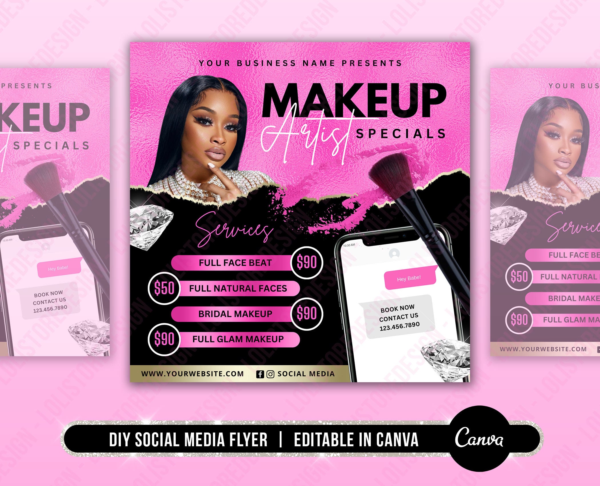 Editable Glam Makeup Special Deals Template Flyer Custom Makeup