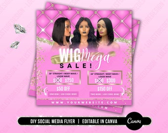 DIY Wig Mega Sale Flyer, Hair Wig Flyer, Wig Sale Flyer, Hair Bundles Flyer, Wig Collection Flyer, Social Media Post, Instagram Post