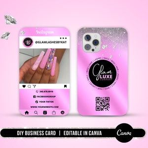 DIY Nail Tech Visitenkarte, Nägel Visitenkarte, Instagram Style Visitenkarte, vorgefertigte Vorlage, Glam Nägel Visitenkarte, vorgefertigtes Logo