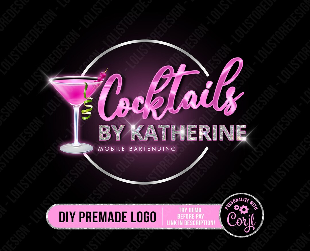DIY Logo Design, Cocktails Logo, Bartender Logo, Mobile Bartending Logo
