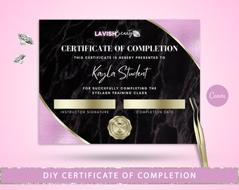 DIY Lash Training Certificate of Completion, Class Certificate, Body Contouring, Nails Class Certificate, Wig Class Certificate, Editable