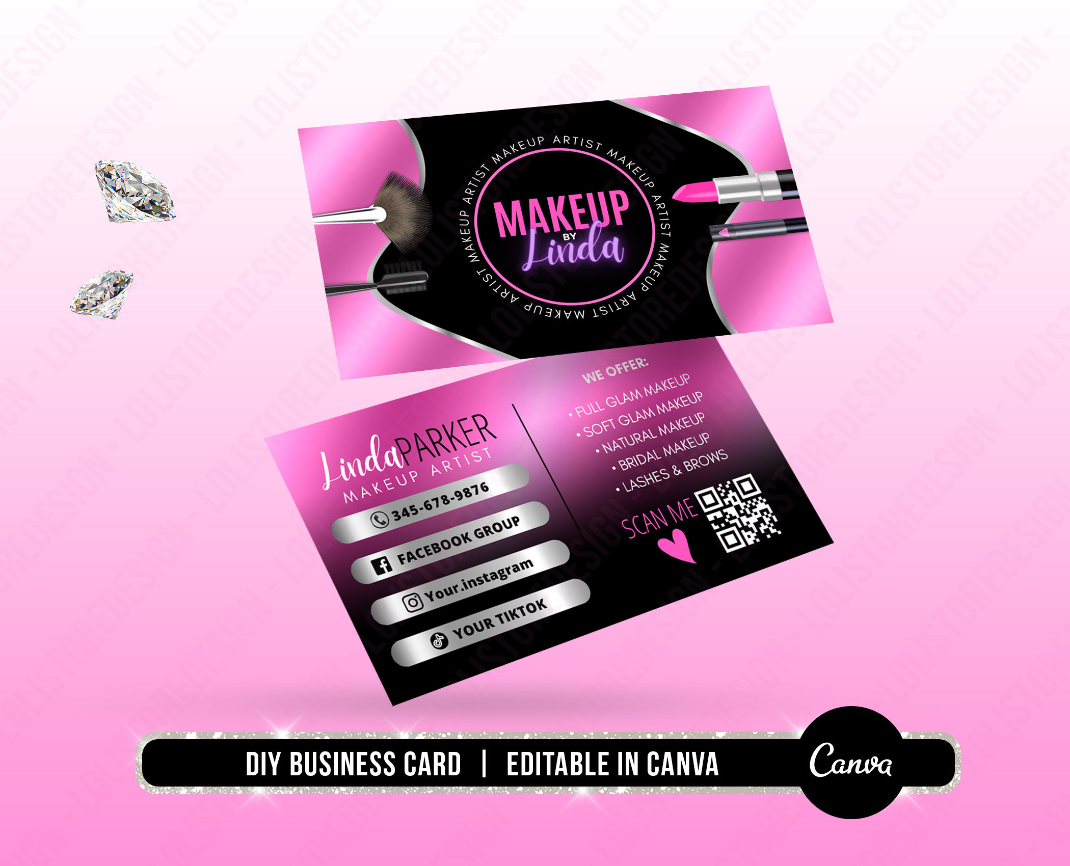 DIY Business Card Template - Editable Business Card - Premade Business Card  - Hair Makeup Lash Nail Card - Canva Template