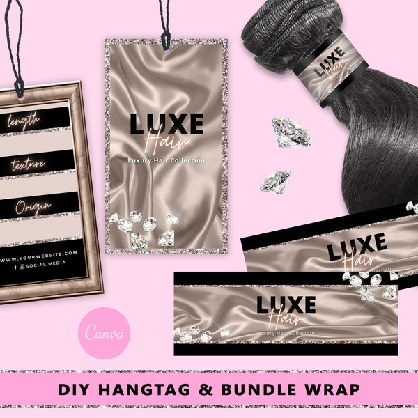 DIY Hair Hangtag & Bundle Wrap Design, Haarbüschel Hangtag, Hai Extensions Tag, vorgefertigte Printable, Beauty Branding