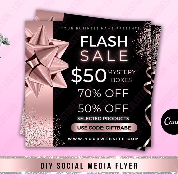 DIY Flash Sale Flyer, Gift Flash Sale Flyer, Lash Technician Flyer, Hair Flyer, Social Media Template, Mystery Box Flyer, Instagram Post