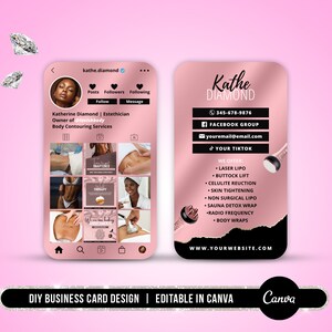 DIY Körperkontur Visitenkarte, Visitenkarte im Handy-Stil, Körperkontur Visitenkarte, Kosmetikerin Visitenkarte, Feminine Visitenkarte