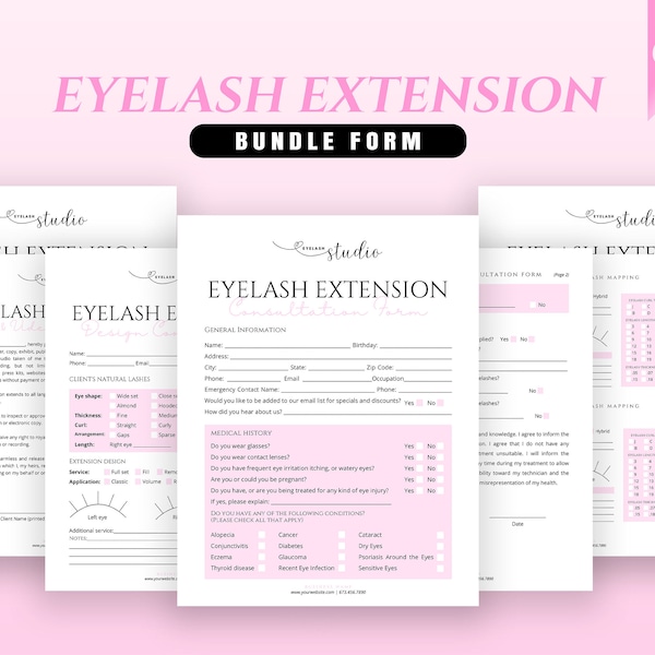 Eyelash Extension Forms, Lash Consent Bundle Form, Editable Esthetician Forms, Printable Consent Forms, Beauty Salon Forms