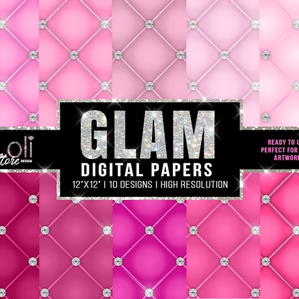 Glam Tufted Digital Papers, Pink and Diamonds Glam Textures, Pink Tufted Seamless, 10 Styles, Instant Download, Immediate Access