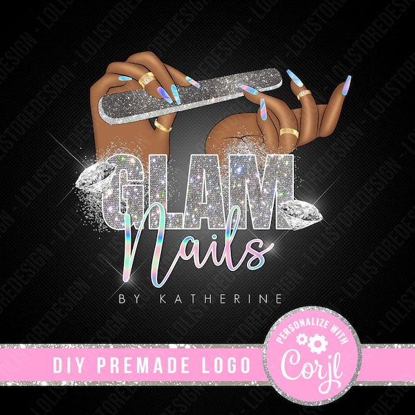 DIY Nails Tech Logo, Nail logo design, Glam Nails Logo, Premade Logo, Feminine logo, Spa Logo, Nails Logo, Beauty Branding