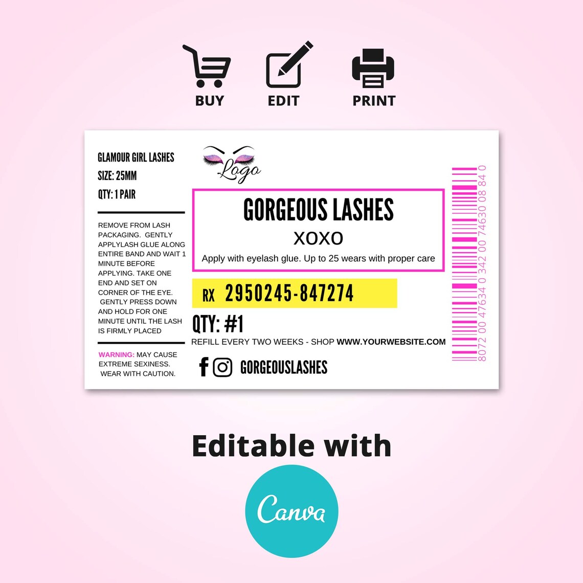 Editable Pill Bottle Lash Label Prescription Bottle Label Etsy