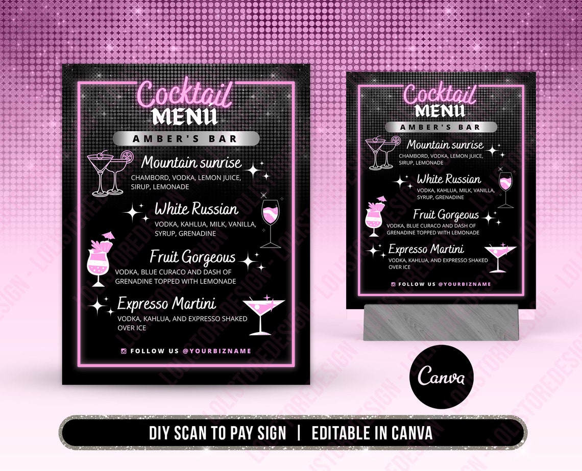 DIY Cocktail Menu Mobile Bartending Menu Bartender Prices Etsy