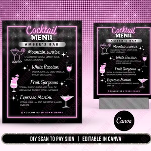 Menu cocktail DIY, Menu barman mobile, Modèle de prix barman, Prix cocktails, Modèle modifiable