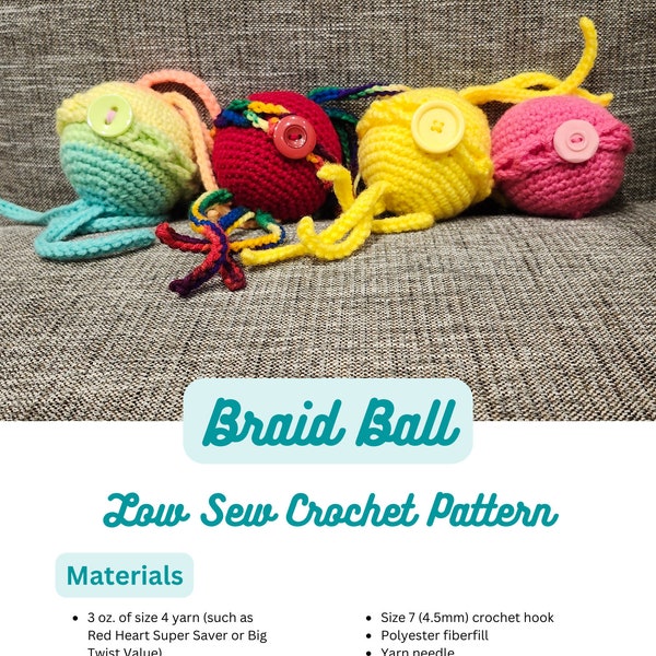 Crochet Braid Ball - Crochet Stim Toy Patterns - Crochet Gifts for Kids -  Beginner Crochet Patterns - PDF PATTERN ONLY