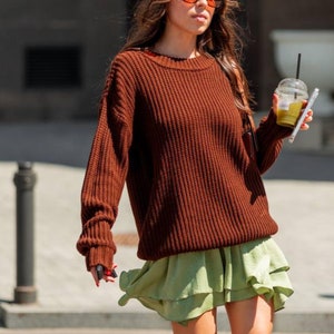 Brown Copper Oversized Pullover sweater for Women, Warm sweater for women, Brown Knit Pullover sweater for Women, Warm Knit Sweater