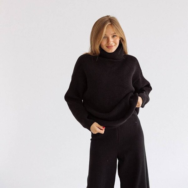 Black Knit Sweater Oversized Etsy