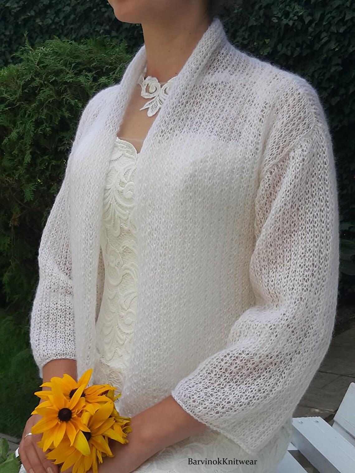 Off white knit mohair cardigan Wedding jacket for bridesmaid Etsy