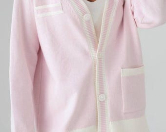 Cárdigan de punto rosa claro con botones, suéter de viscosa para mujer