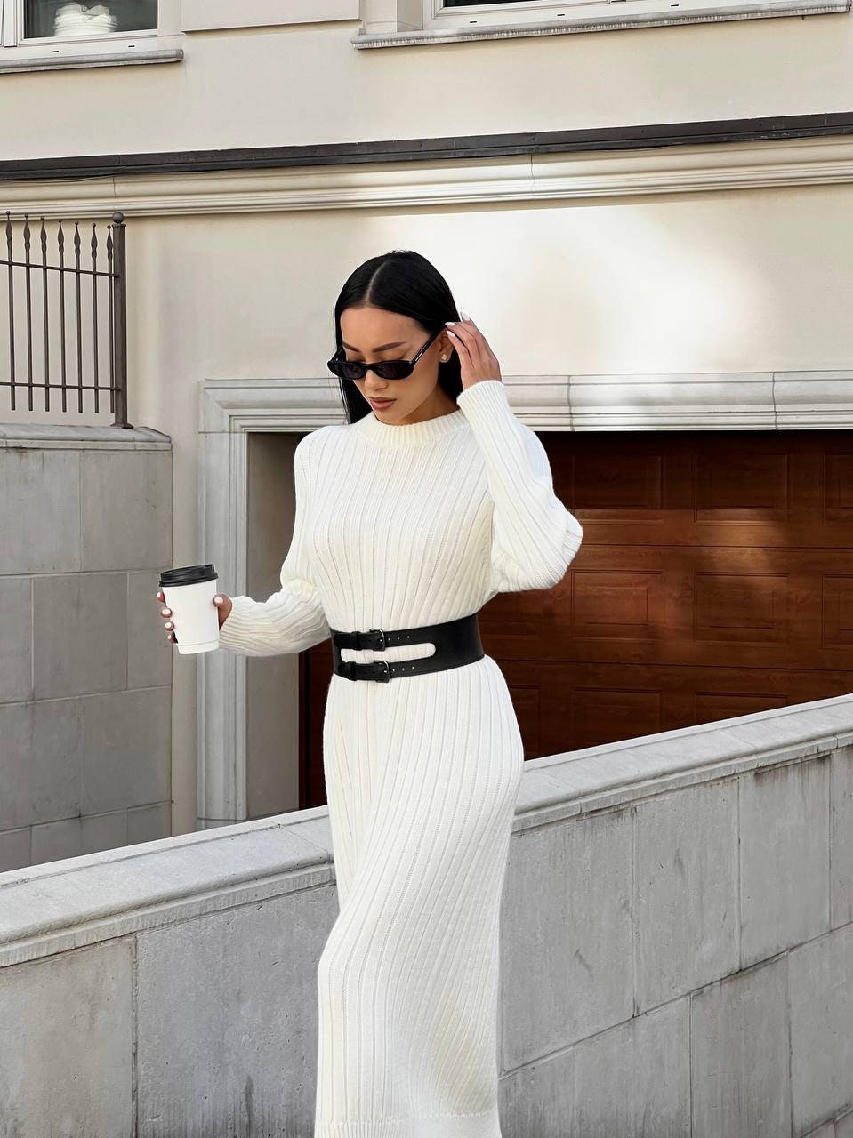 White Knit Midi Dress for Fall, Winter Womens, Minimalist Knit ...