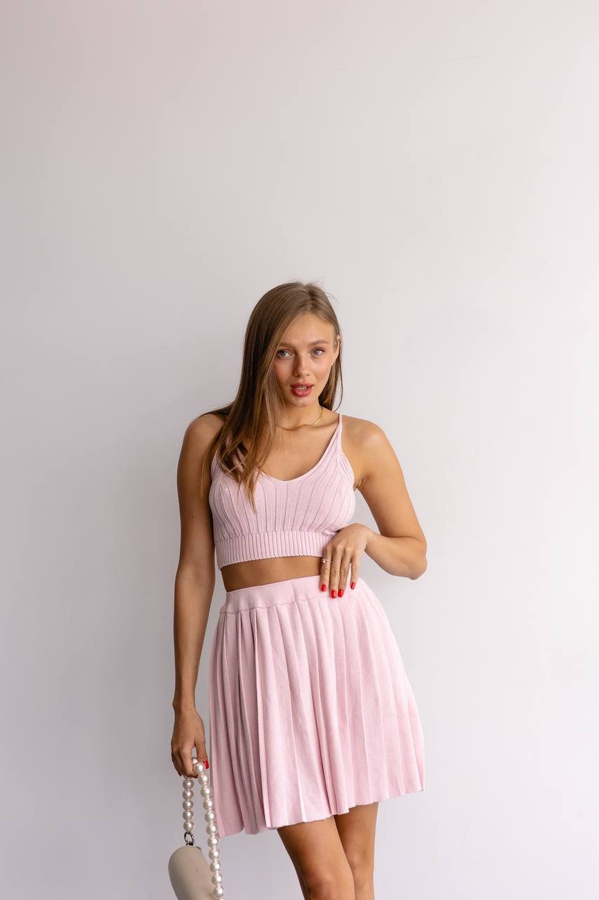 DESIGNER CROP TOP & SKIRT IN PINK