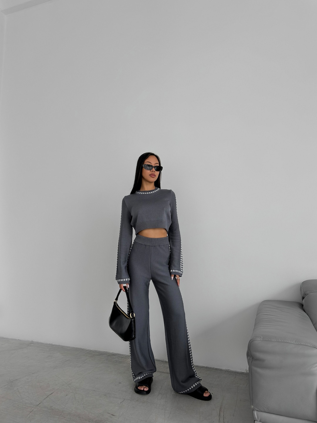 Knit Pants Without Seam  Mid Grey