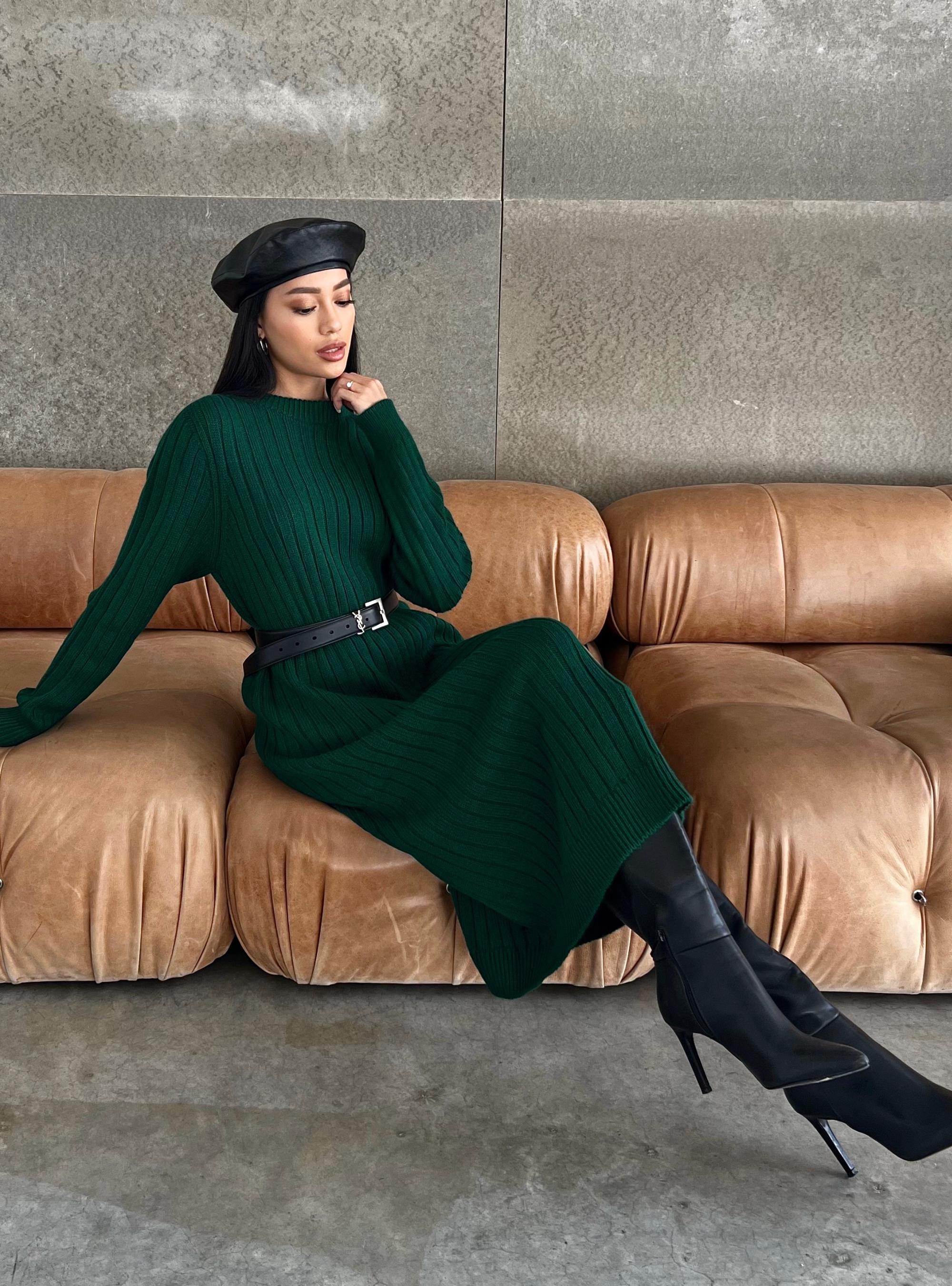 Emerald green Knit Midi Dress for Winter, Knit warm Sweaterdress Womens