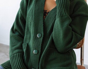 Green Knit Cardigan - Etsy