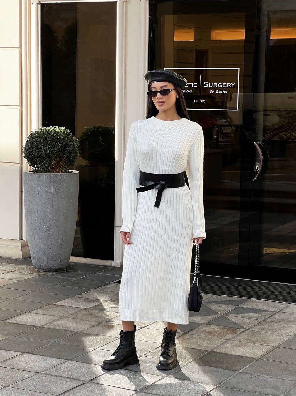 White Knit Midi Dress for Fall, Winter Womens, Minimalist Knit ...