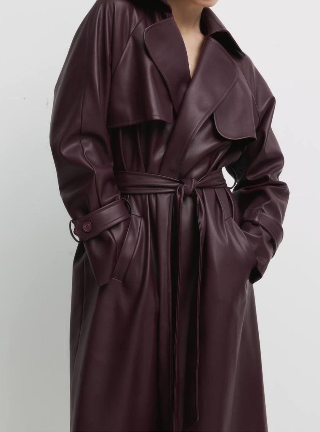 Liora Women’s Leather Trench Coat - Burgundy main image 1