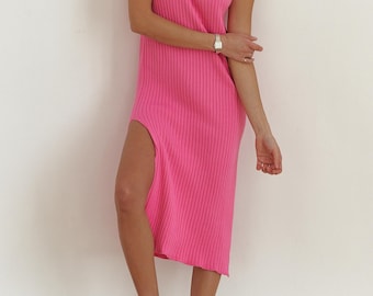 Pink Merino Wool Knit Dress: Sleeveless High Neck Summer Dress - Etsy Pink Merino Wool Knit Dress: Sleeveless High Neck Summer Dress - Etsy