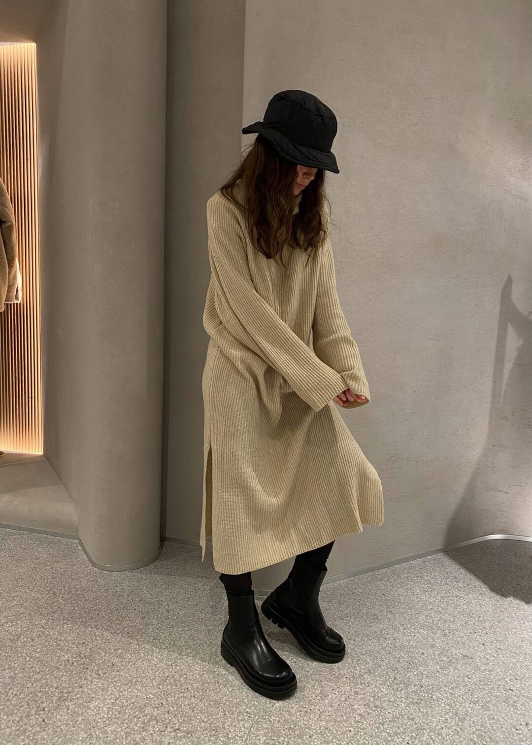 Beige Chunky Knit Sweater Dress, Midi Length With Slits - Etsy Beige Chunky Knit Sweater Dress, Midi Length With Slits - Etsy